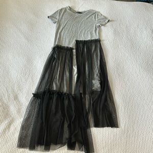 Atmosphere Grey and Black Dress with Mesh Fabric